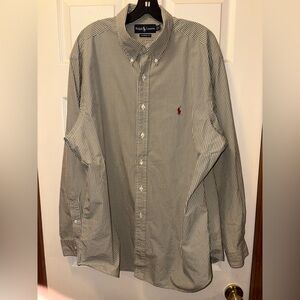 Ralph Lauren Olive Green Checkered Button Down Shirt cotton 18 34/35